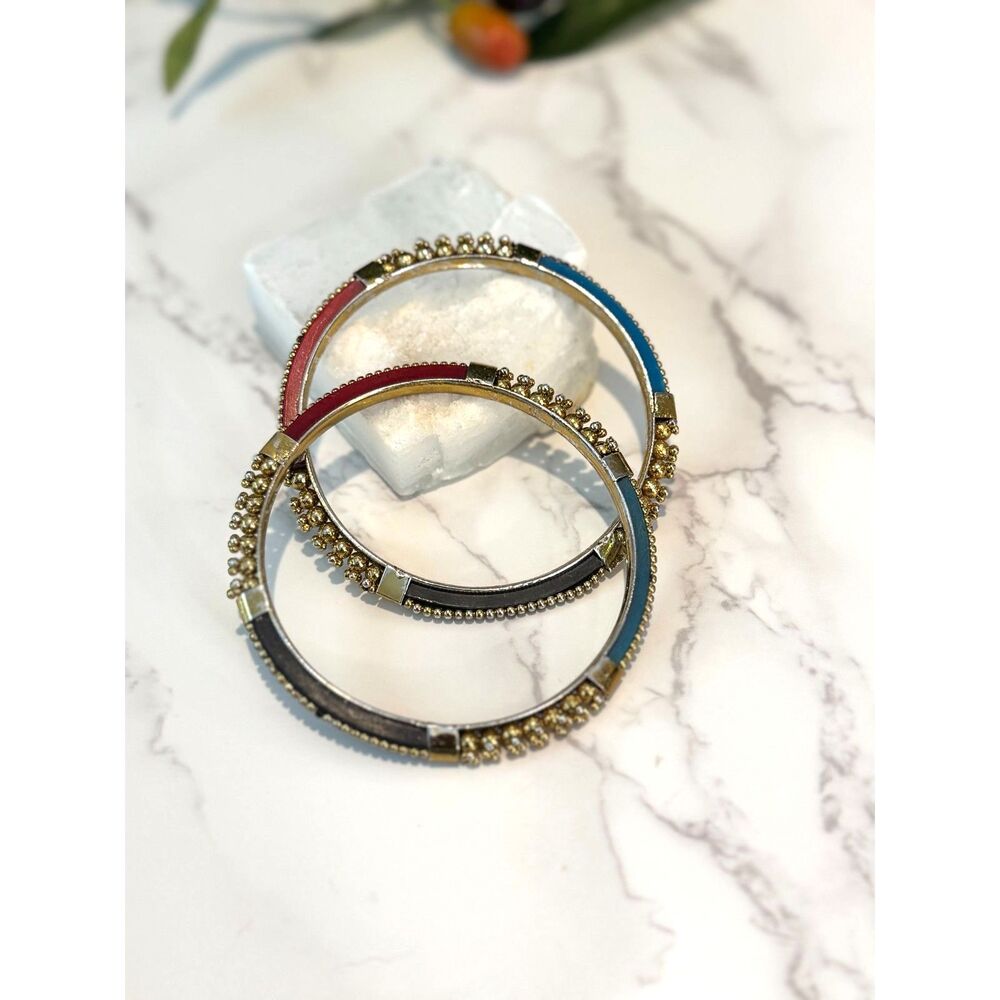 Bollywood Style Tri-Color Bangle Bracelets - Picture 2 of 4